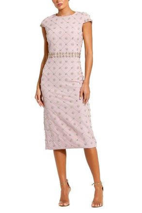 Mac Duggal Hand Embellished Cap Sleeve Midi Dress in Mauve at Nordstrom, Size 10