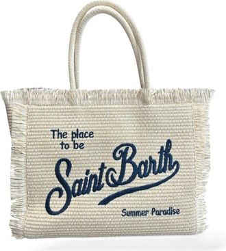 MC2 Saint Barth Rectangular Woven Tote Bag with Fringed Edges