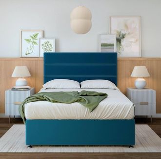 Bedmaster Super Ortho Orthopaedic Plush Velvet 4 Drawer Divan Set in Blue | Size: Super King