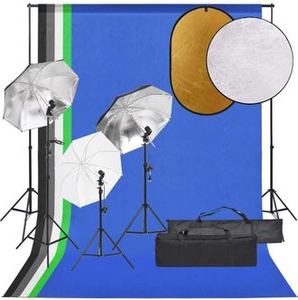 vidaXL Kit De Estudio Fotogr&aacute;fico Con Set De Luces, Fondo Y Reflector Vidaxl