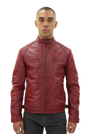 Infinity Leather Mens Vintage Quilted Biker Jacket-Monaco - Red Nappa Leather - Size X-Large