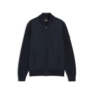 BOSS Cotton-knit hybrid jacket with bomber collar
