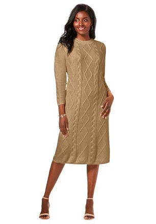 Jessica London Cable Sweater Dress in Soft Camel at Nordstrom, Size 36