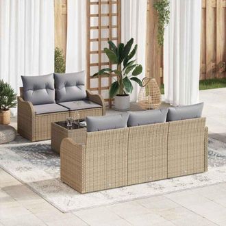 vidaXL Conjunto De Sof&aacute; De Jard&iacute;n 6 Pcs Beige Polirat&aacute;n Vidaxl