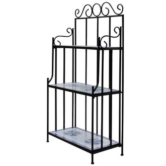 Berkfield Home Plant Stand Plant Display Blue White Mosaic Pattern