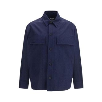 Balmain Light Jackets, male, Blue, Size: XL Cotton Shell Jacket with Adjustable Hood and Zip Closure