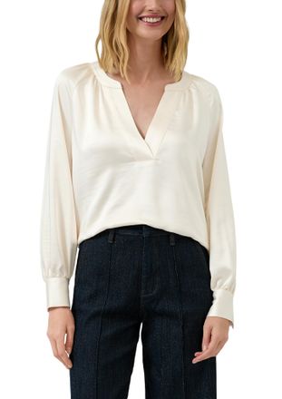 s.Oliver Satinbluse S.OLIVER, Damen, Gr. 34, creme, Web, Obermaterial: 100% Polyester, unifarben, l&auml;ssig geschnitten h&uuml;ftbedeckend, V-Ausschnitt, Blusen Satinb