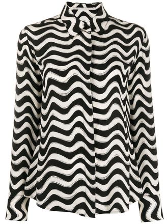 Stella McCartney wave-print long-sleeve shirt - women - Cotton - 36 - Black