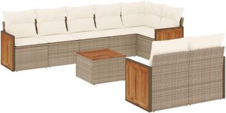 vidaXL Set De Sof&aacute;s De Jard&iacute;n 9 Pzas Con Cojines Rat&aacute;n Sint&eacute;tico Beige Vidaxl