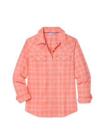 Stio | Womens Eddy Coast Shirt Long Sleeve, Size Extra Small in Ember Plaid