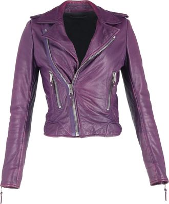 Balenciaga Pre-owned Womens Cropped Biker Jacket in Purple Leather - Size Medium