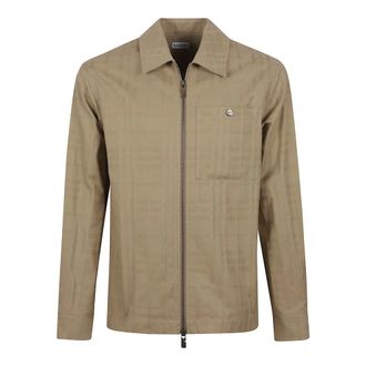 Burberry Light Jackets, male, Beige, Size: M Check Cotton Zip-Up Shirt