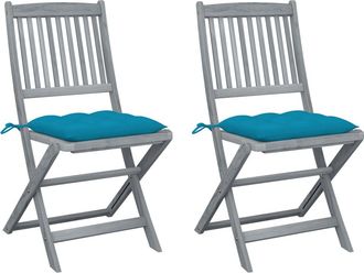 vidaXL Vidaxl - Sillas De Jard&iacute;n Plegables 2 Uds Cojines Madera Maciza Acacia