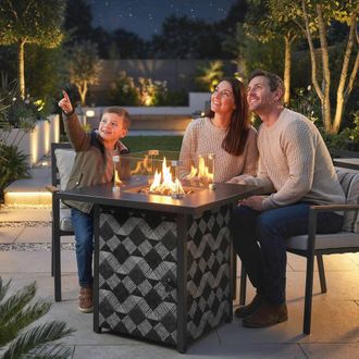 OUTSUNNY Square Propane Gas Fire Pit Table, Patio Heater with Lava Rocks in Black
