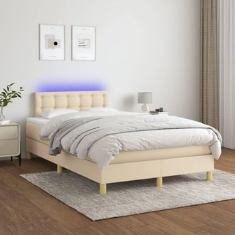 vidaXL Cama Box Spring Con Colch&oacute;n Y Led Tela Crema 120x200 Cm Vidaxl