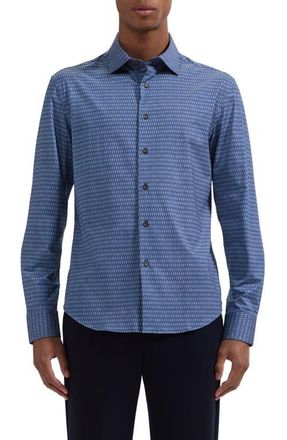 Bugatchi Jimmy OoohCotton Basketweave Print Button-Up Shirt in Cobalt at Nordstrom, Size Xxx-Large
