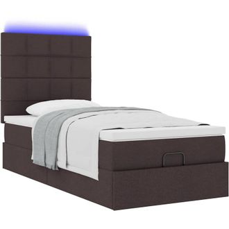 vidaXL Vidaxl - Cama Otomana Con Colch&oacute;n Y Led Tela Marr&oacute;n Oscuro 90x200 Cm