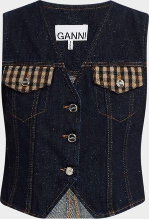 Ganni Denim Patchwork Utility Vest
