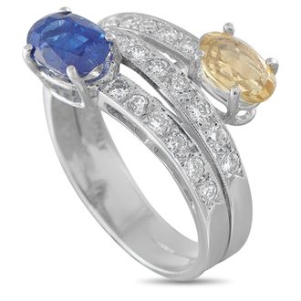 Luxury Bazaar 14K White Gold 0.44ct Diamond, Sapphire, and Heliodor Bypass Ring MF06-080326