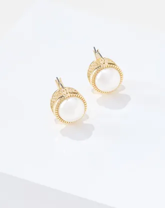 Talbots Pearl Front-Back Earrings - Ivory Pearl/Gold - 001 Talbots