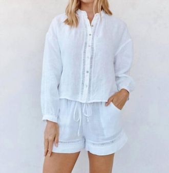 Bella Dahl Mandarin Collar Trimmed Top In White