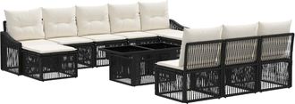 vidaXL Conjunto De Sof&aacute;s De Jard&iacute;n 11 Uds. Negro Y Blanco Crema Vidaxl