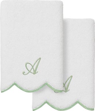 Linum Home Textiles 100% Turkish Cotton Adornia Scallop 2Pc Personalized Fingertip Towel Set