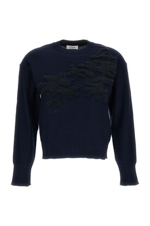 Erdem Cropped Crewneck Jumper in Extra Fine Merino Wool with Jacquard Floral Motifs