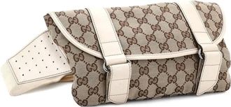 Gucci Double Belt Flap Messenger GG Canvas with Perforated Leather Small crossbody bag - Bruin