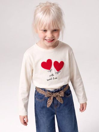 Vertbaudet M&auml;dchen Langarmshirt mit Herzmotiv wollwei&szlig;