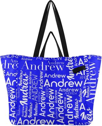 Generic Custom Blue print Reusable Canvas Tote Bag, Heavy Duty Grocery Shopping Bag with Large Capacity Double Handles Hard Bottom Work Groceries Travel