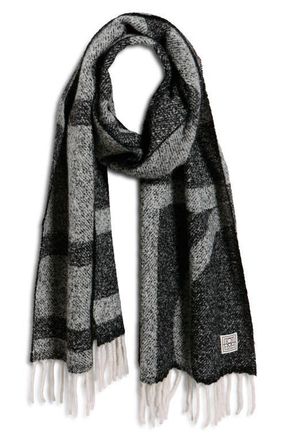 Toteme Monogram Jacquard Alpaca Blend Fringe Scarf in Black/White at Nordstrom