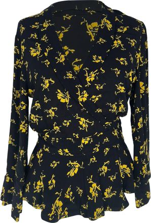 Ganni Ganni Floral-Print Wrap Blouse in Black Viscose