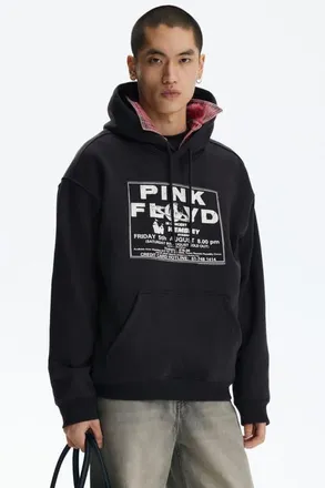 H&M Regular Fit Printed Hoodie in Black/pink Floyd at Nordstrom, Size Xx-Large