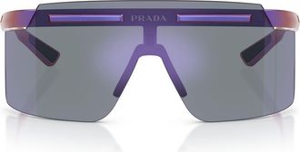 Prada 140mm Polarized Shield Sunglasses in Metal Purple /Blue Mirror at Nordstrom