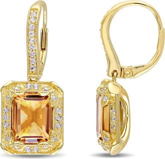 Mimi & Max 6 3/5ct TGW Citrine-White Topaz and 1/10ct TDW Diamond Leverback Earrings in Yellow Silver