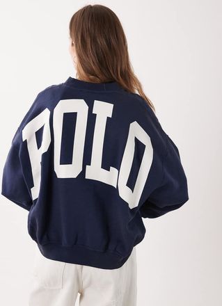 Polo Ralph Lauren Felpa in pile blu navy con logo vintage sul retro