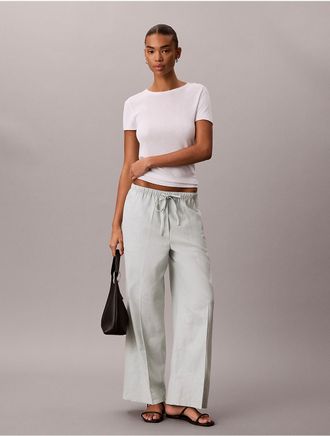 Calvin Klein Jeans Calvin Klein Womens Linen Blend Drawstring Wide Leg Pants - Blue - XL