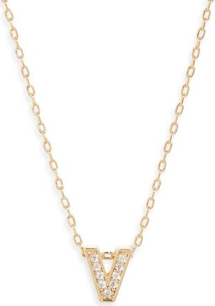 Nordstrom Pav&eacute; Cubic Zirconia Initial Necklace in V- Clear- Gold at Nordstrom