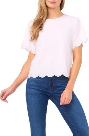 CeCe by Cynthia Steffe Embellished Scalloped Trim Jersey Top in Ultra White at Nordstrom, Size X-Small