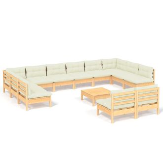 vidaXL Set Divani Da Giardino 13 Pz Con Cuscini Crema Massello Di Pino Vidaxl