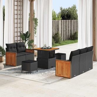 vidaXL Conjunto De Sof&aacute;s De Jard&iacute;n 8 Uds. 7-n&uacute;mero De Plazas Negro Vidaxl
