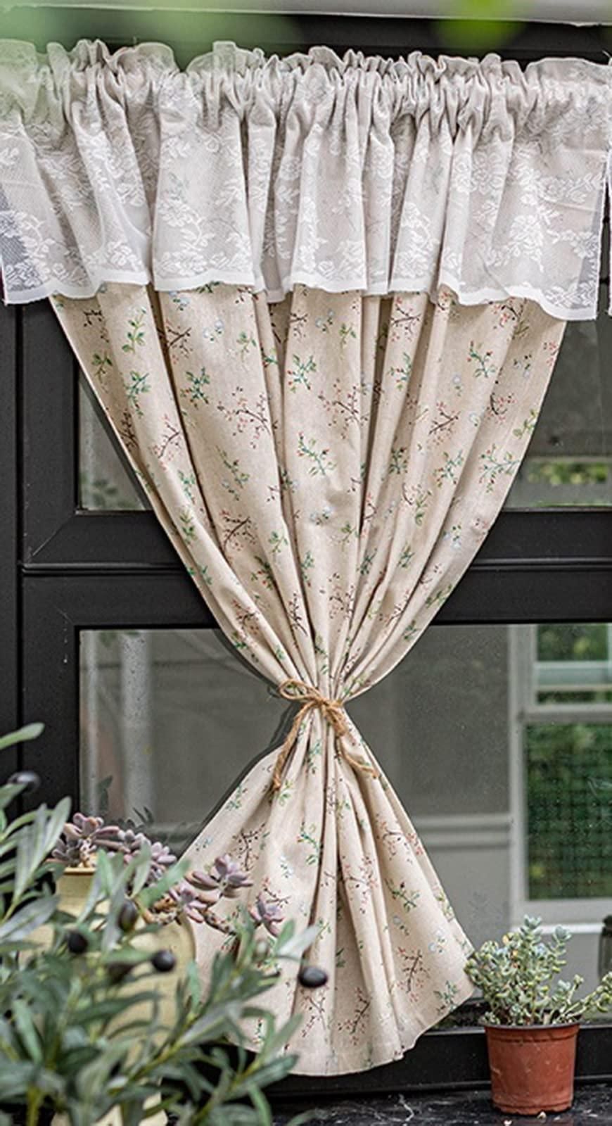 A.Monamour Gardine Scheibengardinen Kurzstores 1 Stück Beige Baumwolle Leinen Spitze Boho Blumen Bauernhaus Kurzvorhang Kurzgardinen Küchengardine Küche Vorhang ab 33,47 €