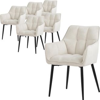 ML Design Ml-design - 6x Sillas De Comedor De Rizo Con Respaldo Y Reposabrazos Asientos Crema Con Tapizado Grueso Y Patas De Metal Sill&oacute;n Dise&ntilde;o Ergon&oacute;mico Mode