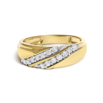 House of Brilliance Mens 14K Yellow Gold Plated Sterling Silver 3/8 Cttw Diamond Crossover Band Ring