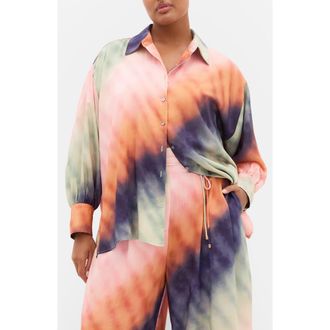 City Chic Sunset Ombr&eacute; Button-Up Shirt in Sunset Ombre at Nordstrom, Size Xxxs