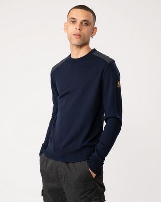Belstaff Kerrigan Mens Merino Wool Crew Neck Jumper - Navy - Size Medium
