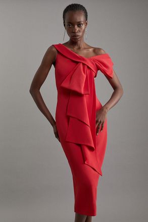 Karen Millen Archive Collection - Bow Detail Asymmetric Off The Shoulder Midaxi Dress