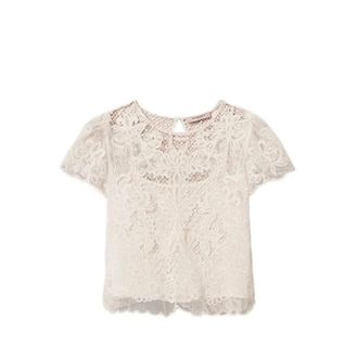 Twinset Blouses, female, White, Size: XS Muslin Blouse with Embroidery