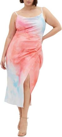 City Chic Mali Print Satin Cocktail Dress in Sunset Ombre at Nordstrom, Size Xxs